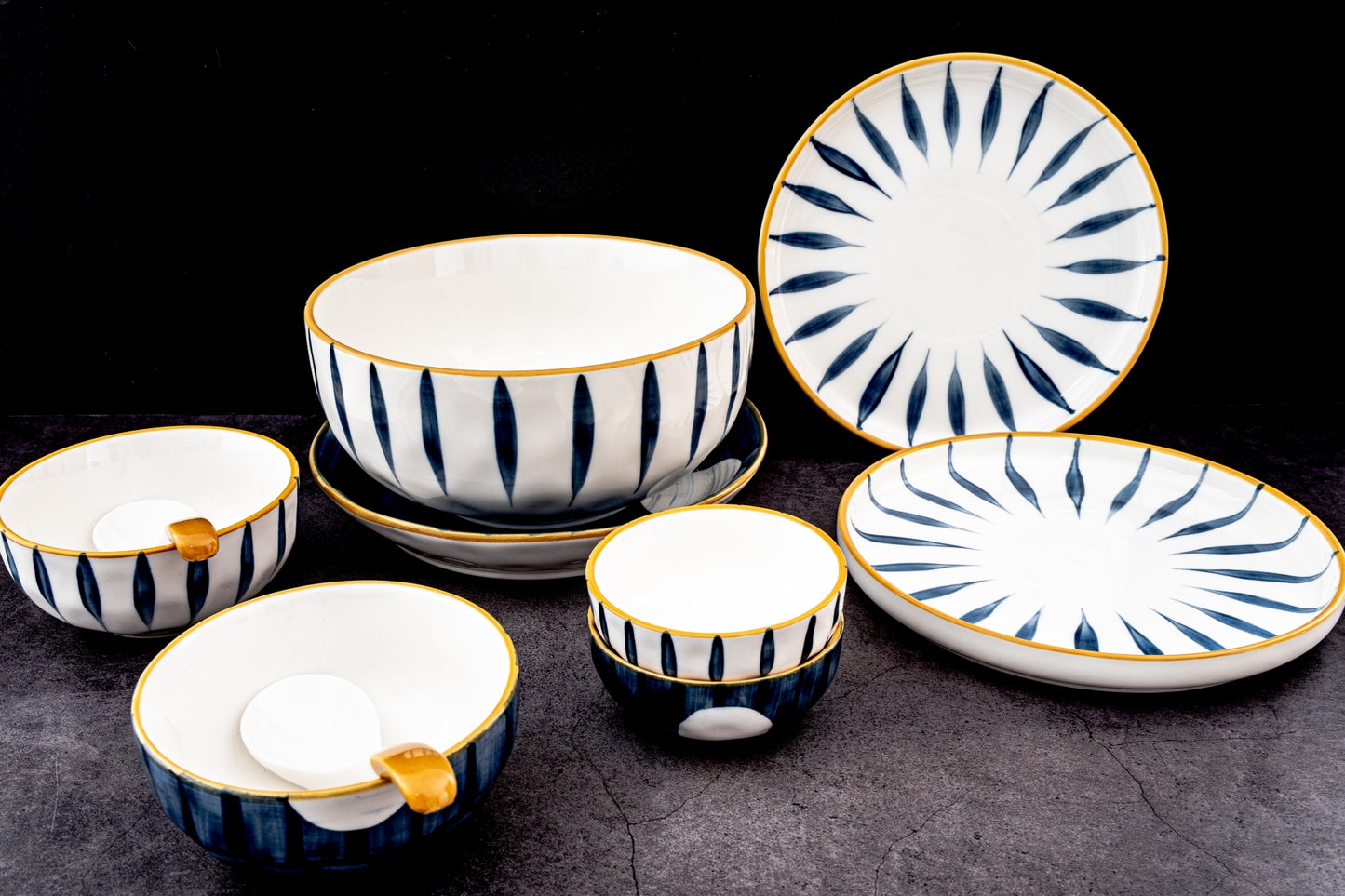 oriental modern prussian blue dinner set for two 10pc set