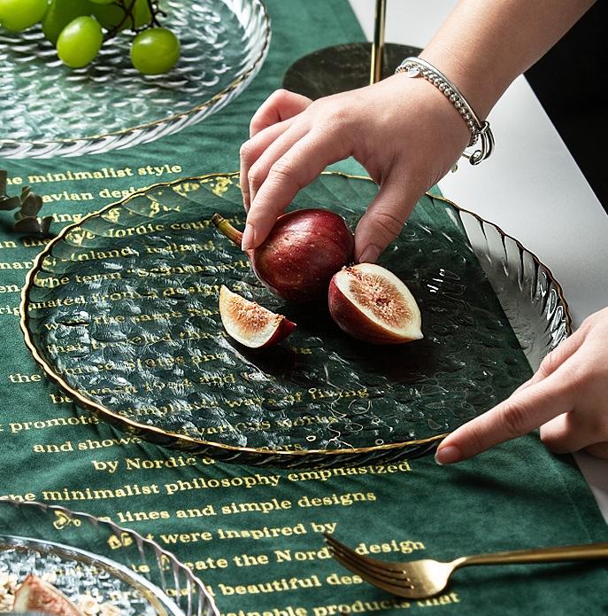shadow grey gold ring glass plate / fruit plate/dessert plate