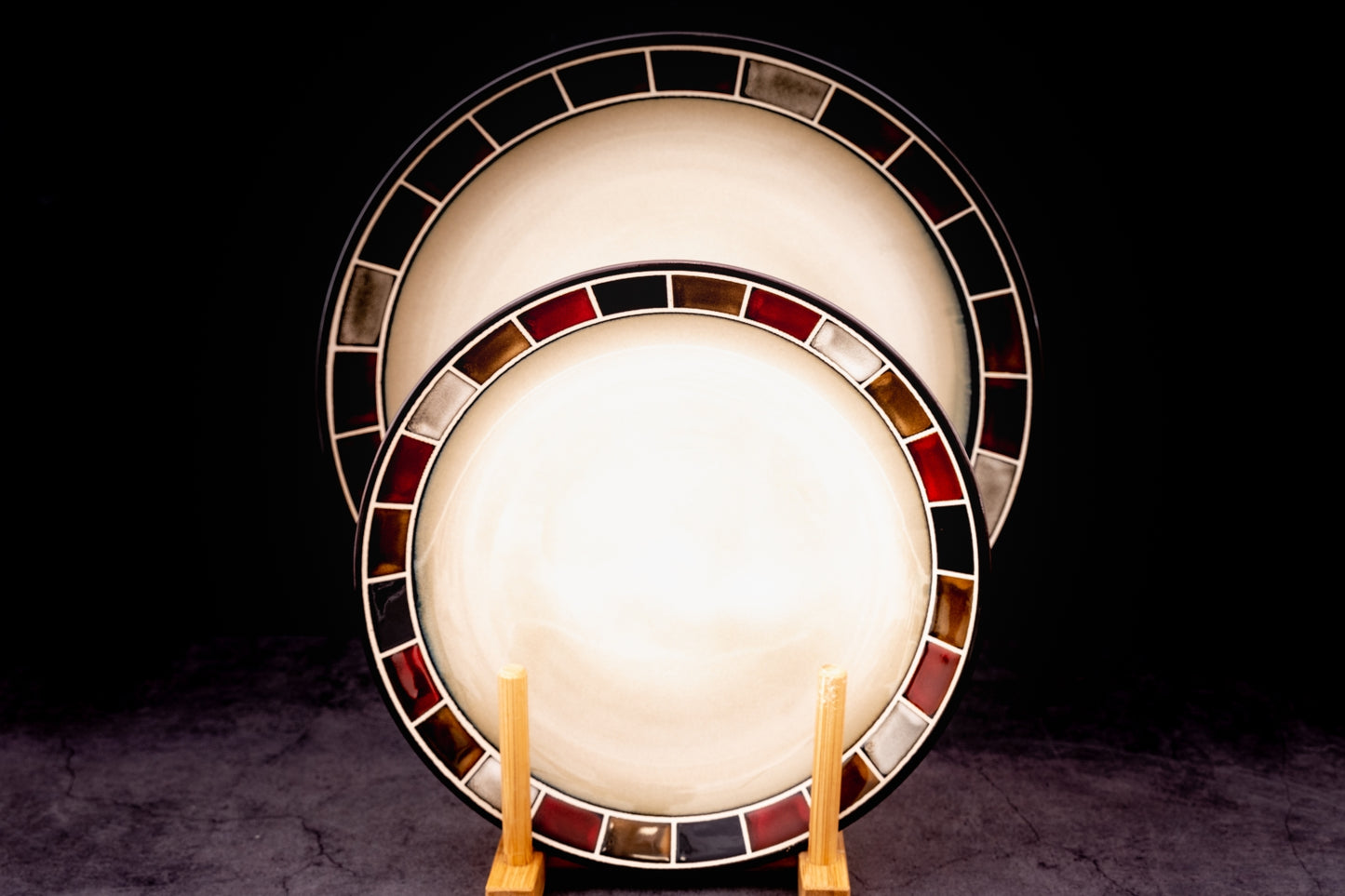modern slate red dinner plate set / stoneware plate set