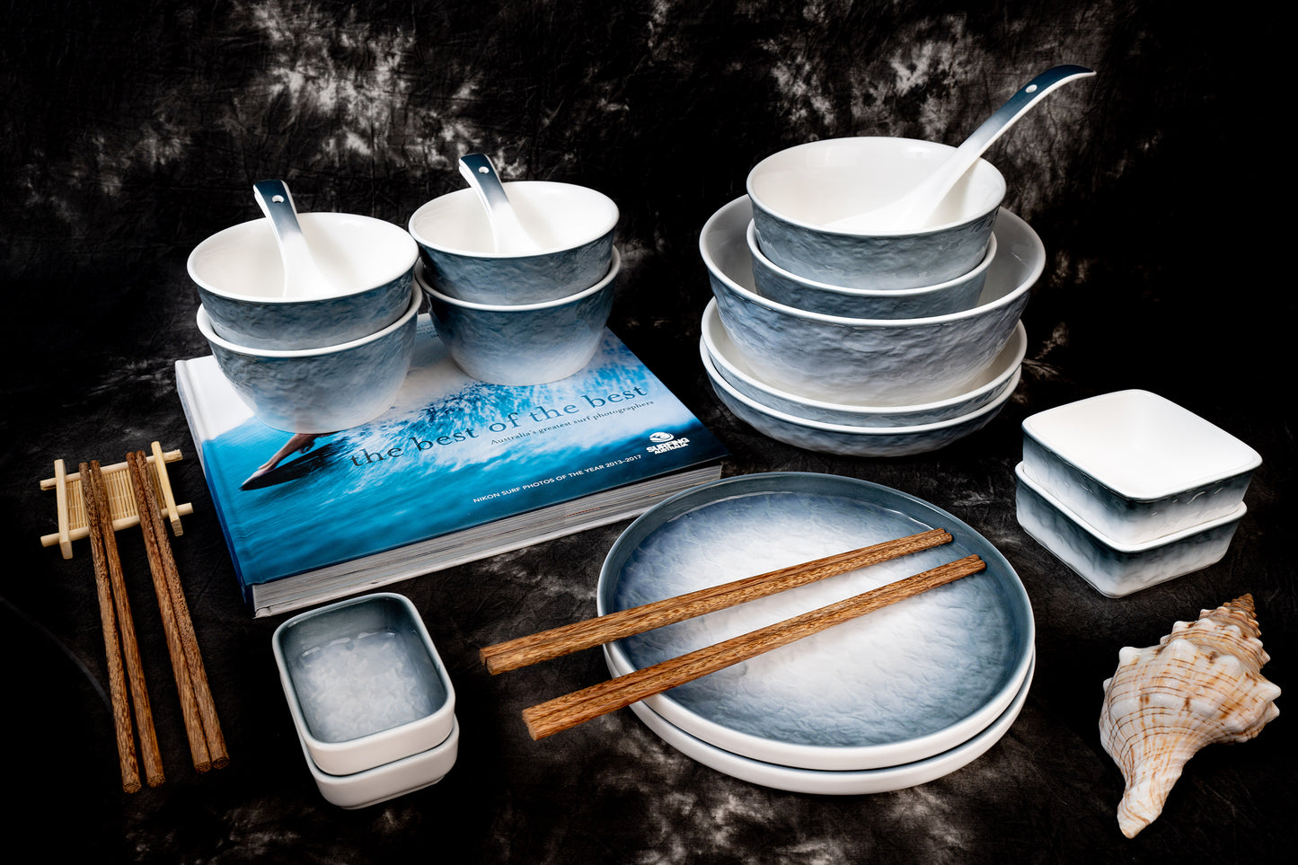 nordic cadet blue ocean weave dinner set 4 seater (24 piece)